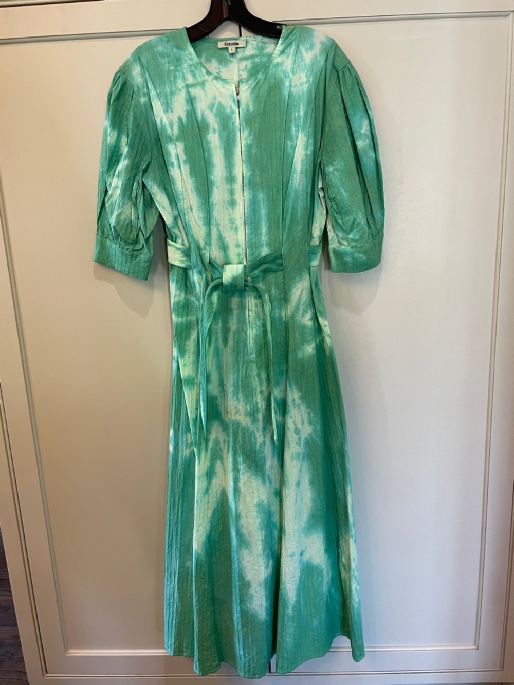 LUUDA Green & White Tie Dye Multi Zipper Dress, Size L